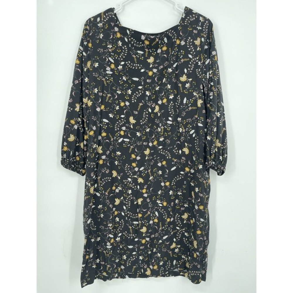 GAP Women's Black Floral Print Long Sleeve V Neck Dress Size M‎